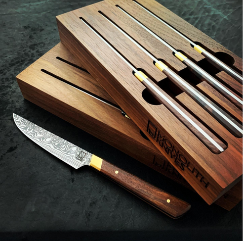 Damascus Steak Knife Set of 8 in Heirloom Walnut Box