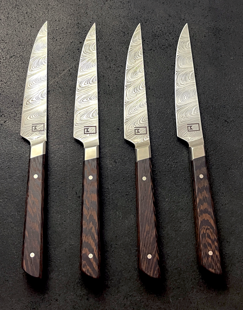 Damascus Steak Knife Set of 8 in Heirloom Walnut Box