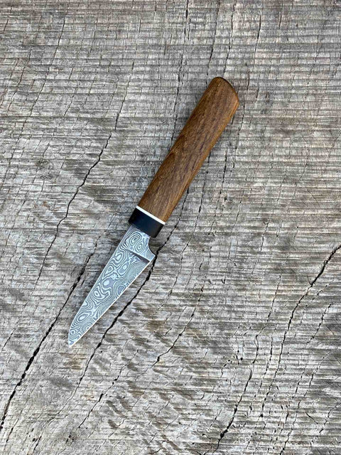 3" Carbon Damascus Paring Knife with Teak and Micarta