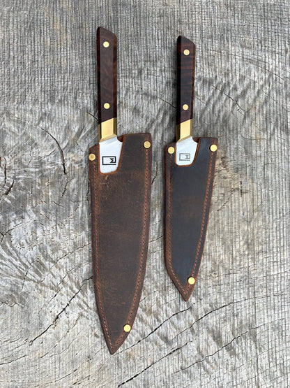 Knife Set Gyuto & Honesuke – Fusion Series 52100 Carbon Steel Blade, Walnut & Brass Handle