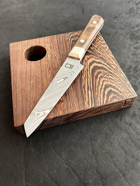 4.5" Damasteel Twist Pattern Utility with Koa & Wenge Charcuterie board