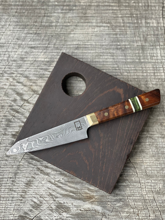 5" Stainless Damascus Charcuterie Knife and Board Set