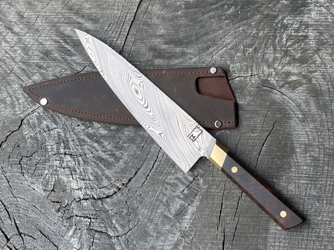 8.75"/220mm Damasteel Gyuto with Walnut and Brass - Fusion Design Series Prototype