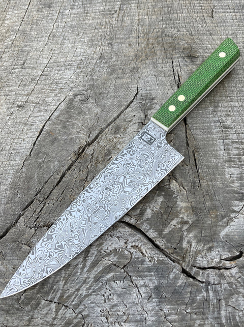 7.5" Stainless Damascus Chef's Knife with full tang "Fusion" handle of G-10/Micarta